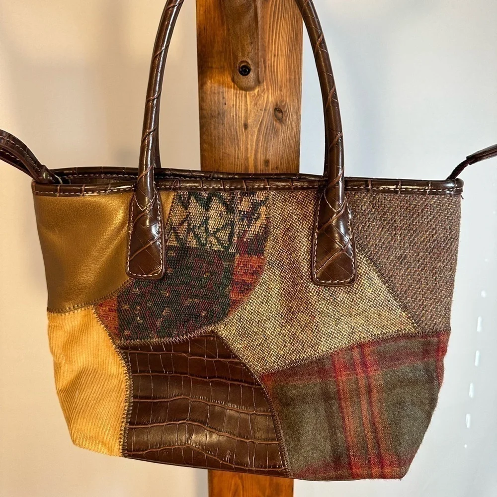 Womens Small Hobo Patchwork Leather Corduroy Plaid Tweed Handbag Purse Pockets